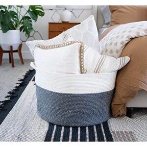 Woven Baskets XXXL Cotton Rope 22"x22"x14" Storage Blanket Living Room LITE BLUE